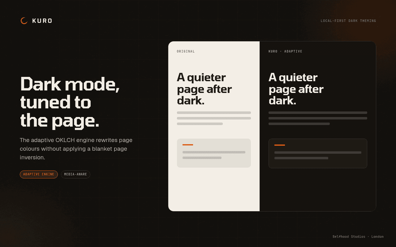 A dark theme shaped around the page